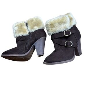 Dream Out Loud Selena Gomez Brown Faux Fur Buckle Ankle Boots Flirt US 6